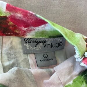 Unique Vintage Red and Green Floral Mini Skirt